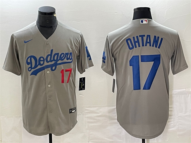 Men's Los Angeles Dodgers #17 Shohei Ohtani Grey Cool Base Stitched Jersey